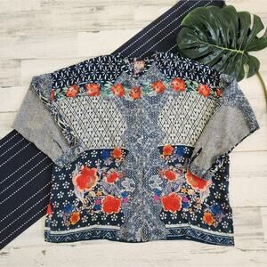 Johnny Was Cosmo Lauren Button Down Shirt Tab Sleeves Printed Small